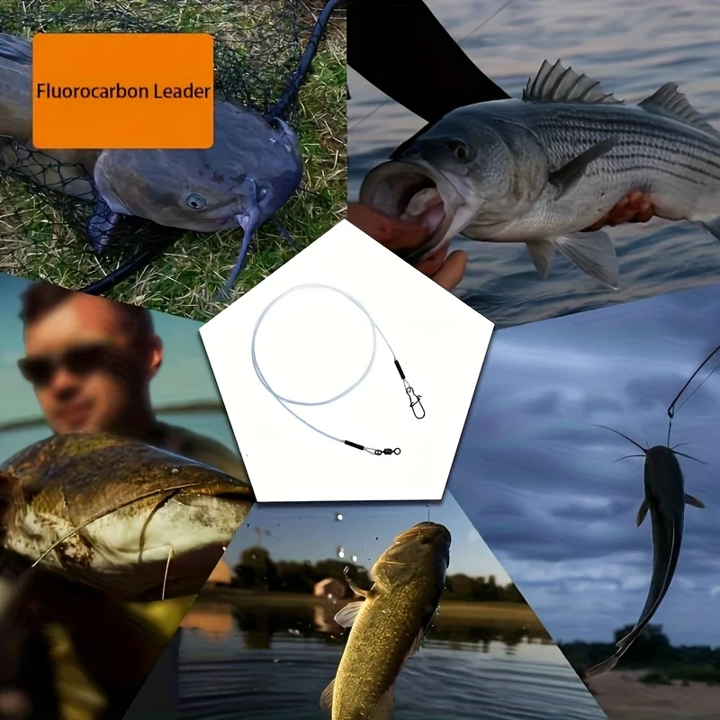 12 líderes de pesca de fluorocarbono, equipados con 360 de alta velocidad ° Giratorios giratorios para pesca en agua salada y agua dulce para Lucio - imagen 5