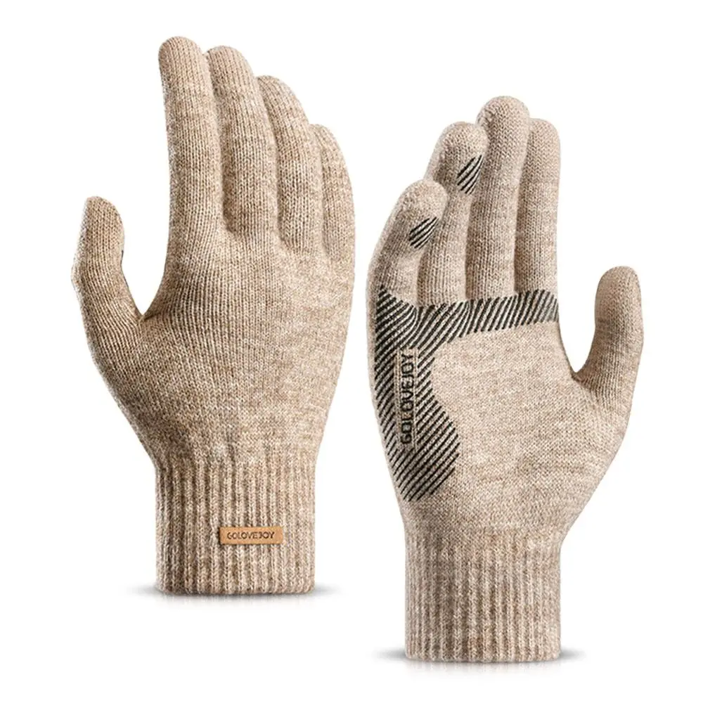 Guantes de punto de Cachemira para hombre, manopla gruesa y cálida de alta calidad para pantalla táctil, para exteriores, invierno y otoño - imagen 4