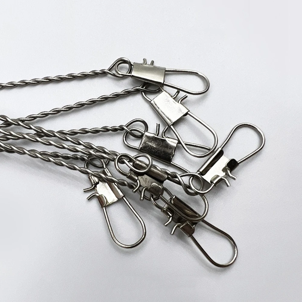 Anzuelo de cuerda de acero de 5 piezas, alambre de pesca giratorio rodante, cuerda de alambre, broches de seguridad, rastreo líder con equipo de alambre de pescado a presión - imagen 5