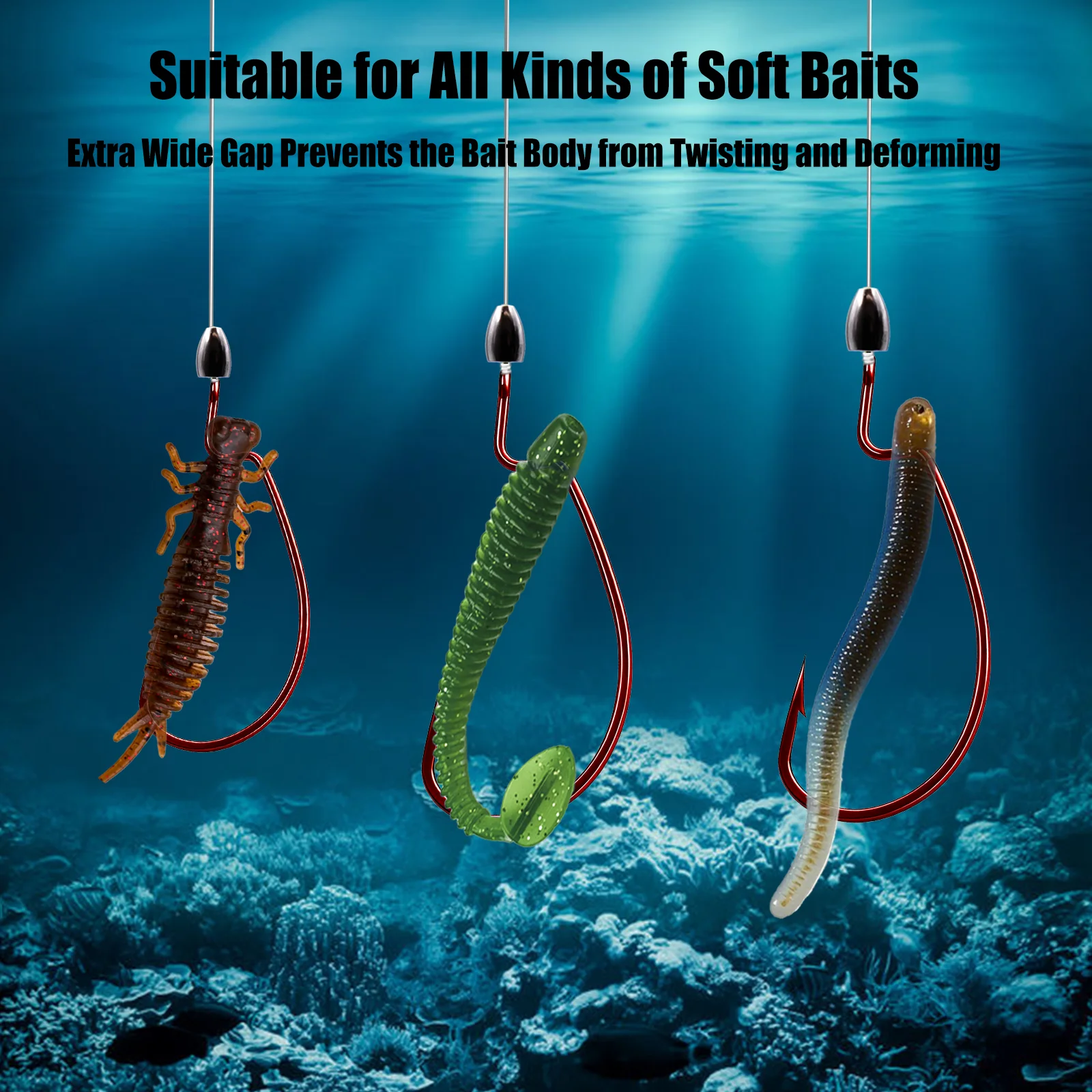 Anzuelo de gusano EWG rojo de 9KM, 25-100 Uds., anzuelo de pesca compensado para pesca de lubina, anzuelos de aparejo Texas, anzuelos de cebo vivo para agua dulce y salada - imagen 4