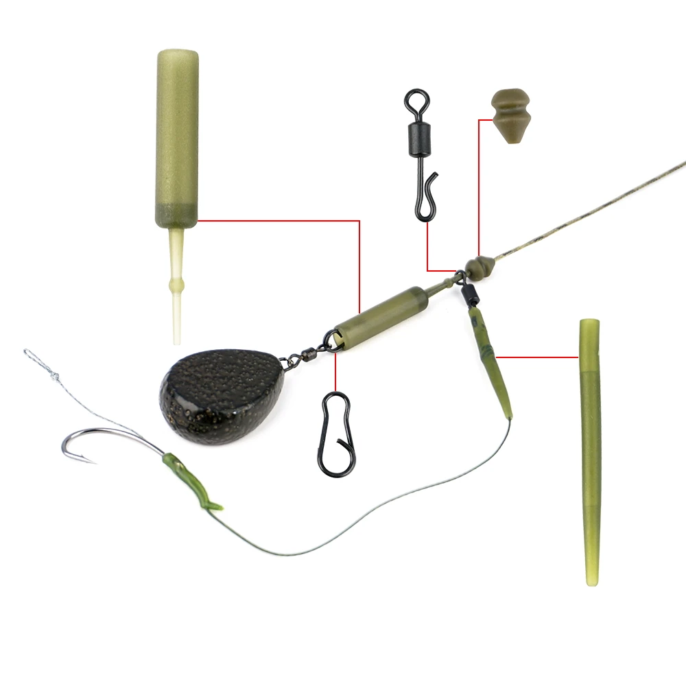 Hirisi-Kit de aparejo de pesca de carpa, 10 juegos, broches giratorios de pesca, aparejo de helicóptero, funda de gancho, accesorios de pesca M7 - imagen 4