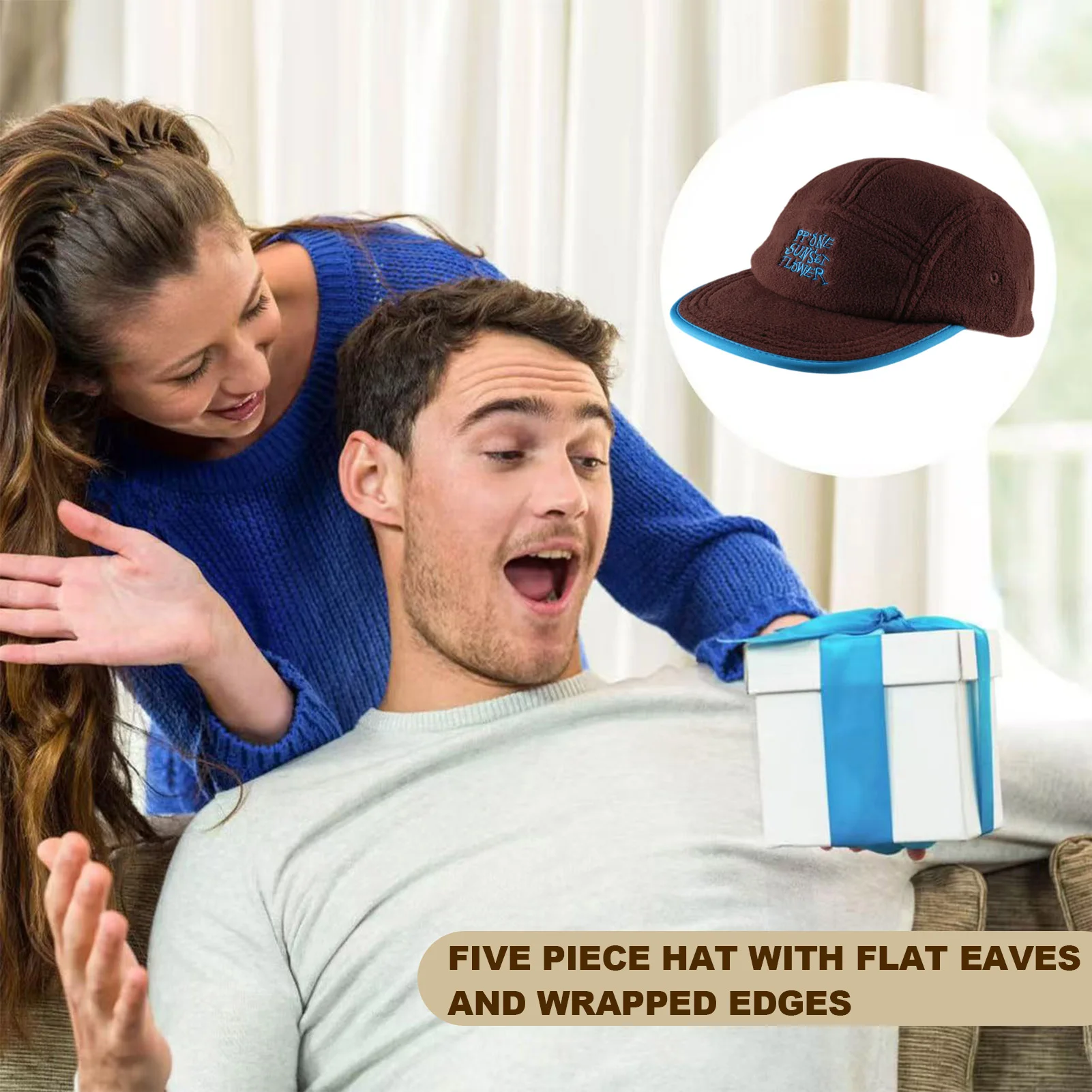 Gorro cálido de invierno para exteriores para hombres y mujeres, gorro de pico de pato con diseño bordado en contraste a la moda, gorro de lana a prueba de viento con borde plano - imagen 4