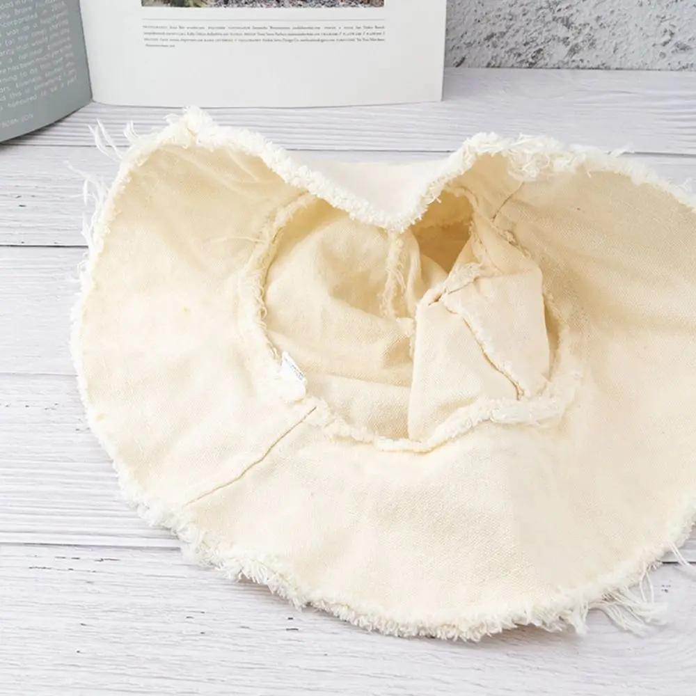 Sombrero de cubo de algodón para viajes al aire libre protección UV sombreros de playa de cabezas grandes sombreros de sol deshilachados de gran tamaño mujeres hombres - imagen 4