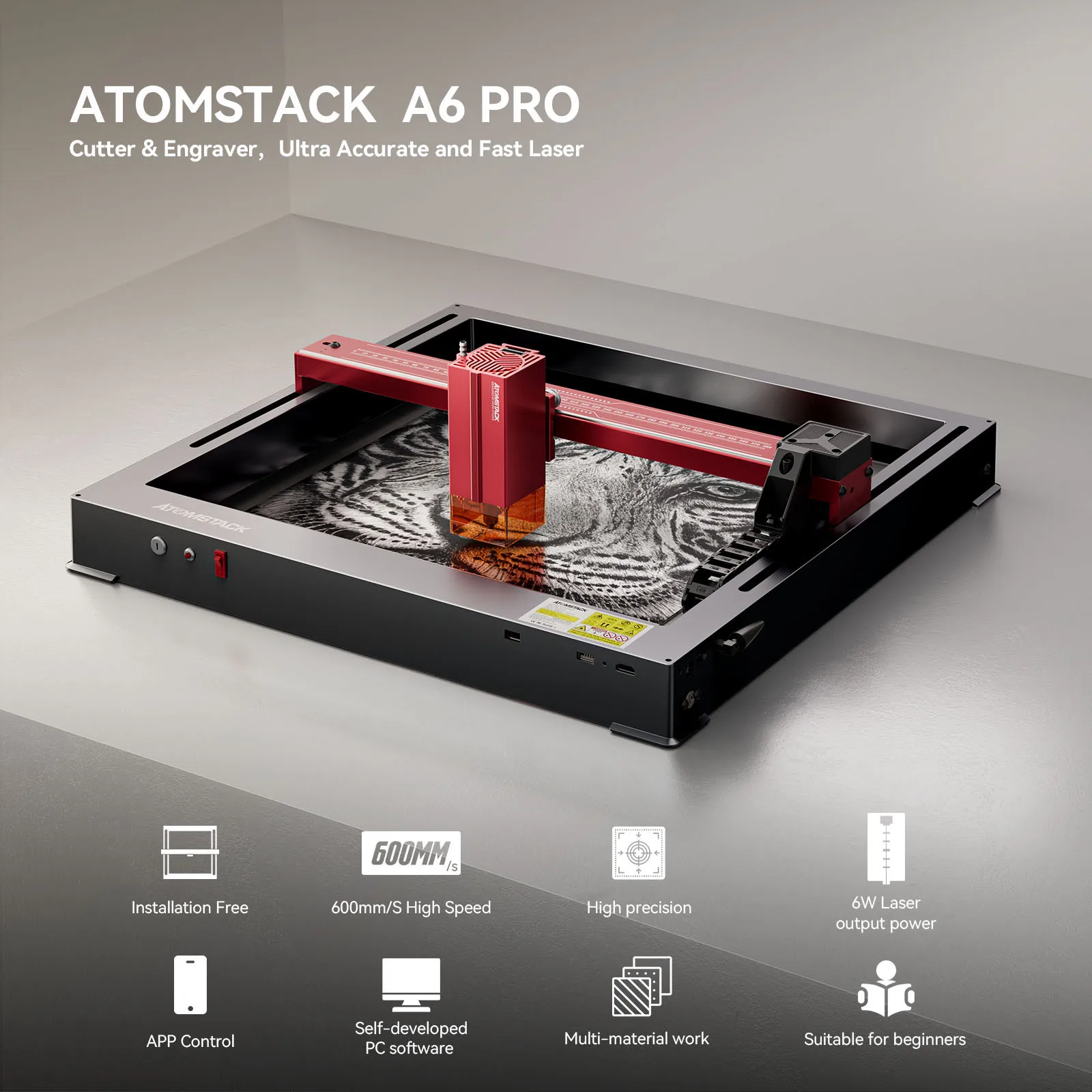 Grabador Láser 3D ATOMSTACK A6 Pro – Corte en madera y acero - imagen 2