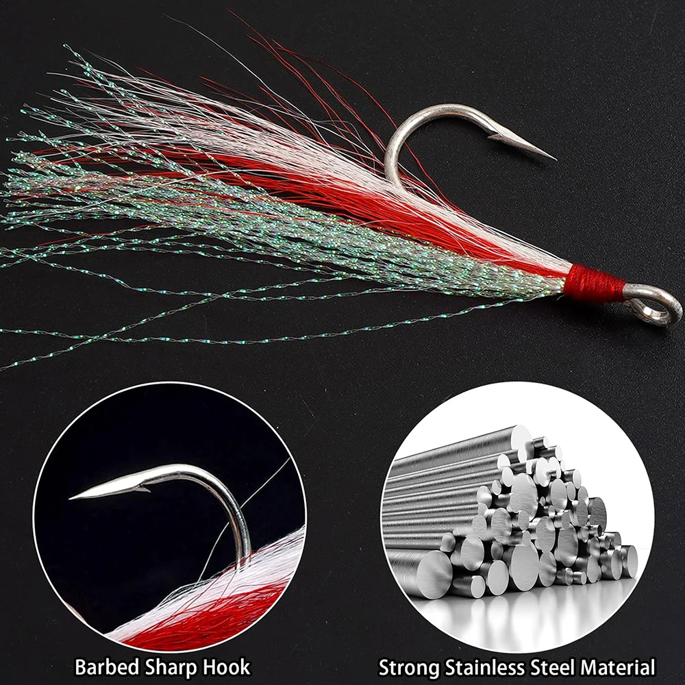 Anzuelo de pesca con plantilla, 2 uds., con cola de cerdo, línea Flash, señuelo de pesca con mosca seca, aparejos, anzuelos para pesca de lubina y salmón - imagen 3