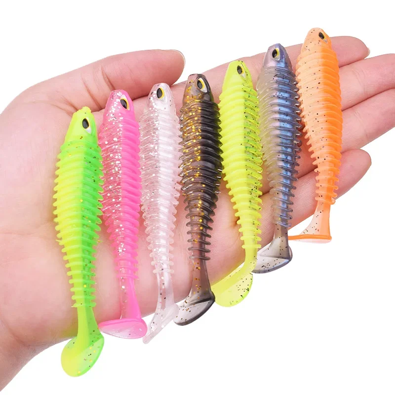 Cebo suave de silicona con ojos 3D, 8cm/11cm, cola en T, Señuelos de pesca Jigging, Wobblers, doble Color, Lucio, aparejos de Swimbait artificiales