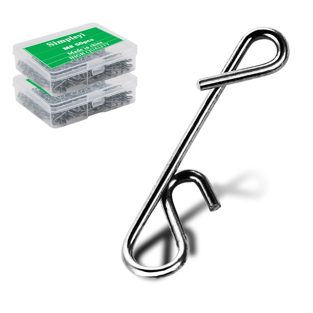 Conector Simpleyi mostrando su diseño de cable y 50 unids para pesca efectiva