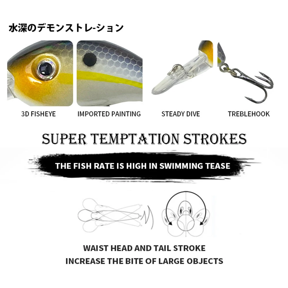 Señuelos de pesca flotantes de 4,3 cm y 5,7g, Micro Crankbait Wobbler, columpio, cebo duro Artificial, Mini accesorios de pesca en arroyo, lubina YG144 - imagen 5