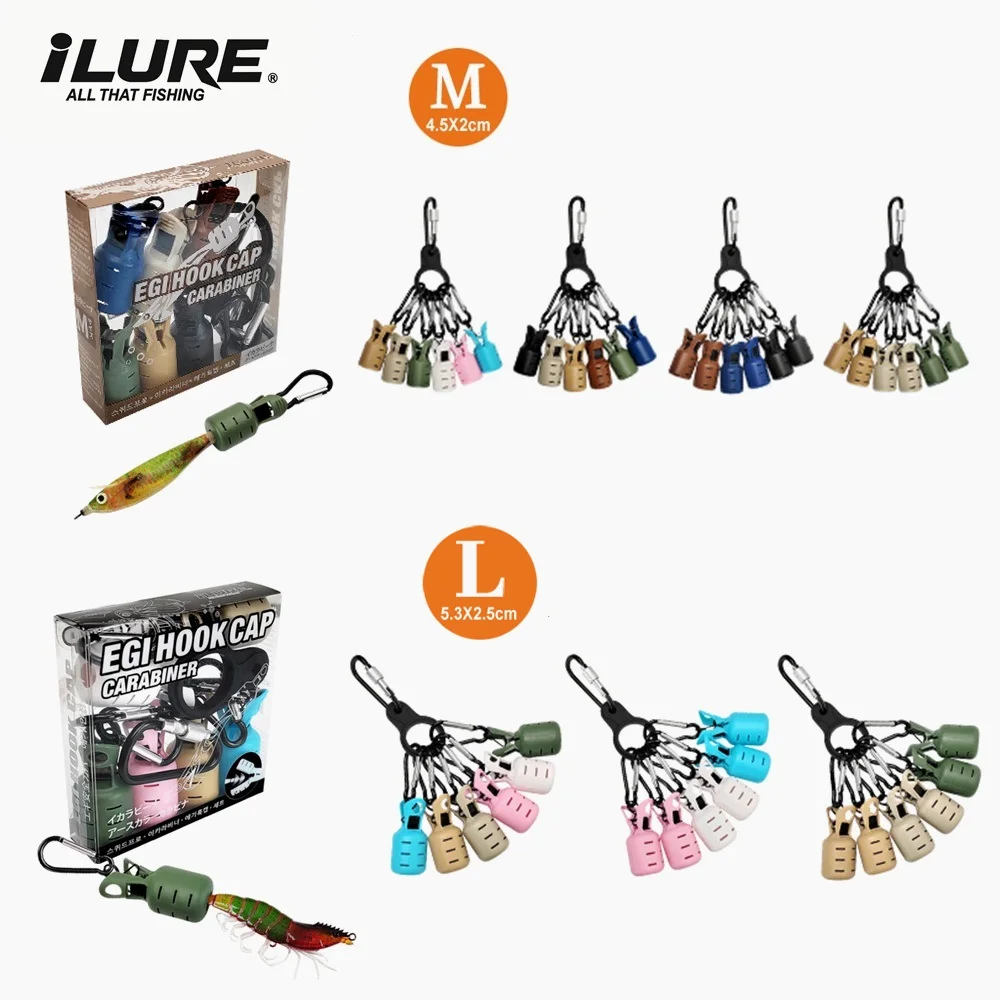 Juego de 2 protectores de anzuelo de calamar, gorro de cebo de pulpo Egi, cubierta de señuelo de paraguas de sepia con mosquetón, banda de goma, accesorios de pesca