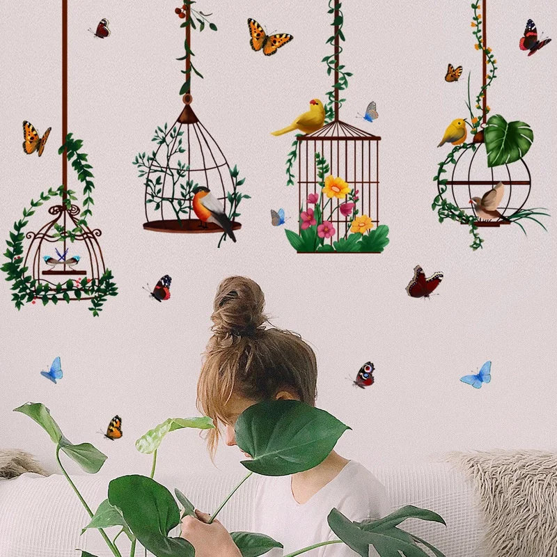 Nueva jaula de pájaros y mariposas, decoración creativa, pegatinas de pared, fondo de sala de estar y dormitorio, pegatinas removibles para pared - imagen 2