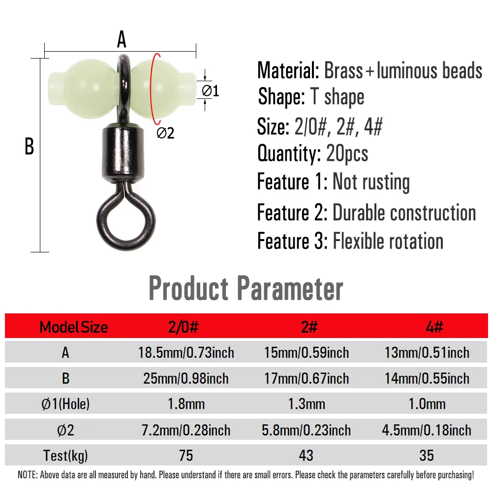 Wifreo-conector giratorio de pesca luminoso de 3 vías, 40 piezas, barril rodante, línea cruzada, cuentas fluorescentes, anzuelo de pez, Conector de línea de señuelo - imagen 4