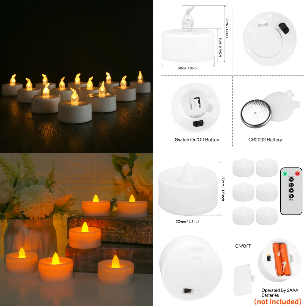 Luces de té LED parpadeantes con Control remoto, velas electrónicas sin llama, lámpara para Halloween, decoración del Día de San Valentín, iluminación LED - imagen 4