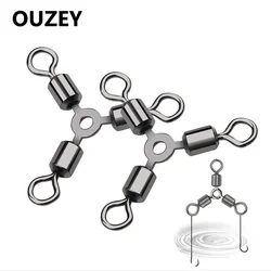 Conector de pesca giratorio de 3 vías, 10 Uds., giratorios, barril, anzuelo, aparejos de Triple línea cruzada, accesorios de pesca