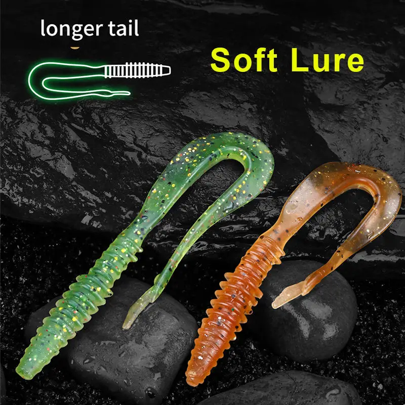 WEIHE-señuelo de pesca artificial suave, cebo de gusano TPR con brillos de cola más larga en el interior, swimbait flotante, 5 piezas, 1,8g, 8cm, 5 colores - imagen 2