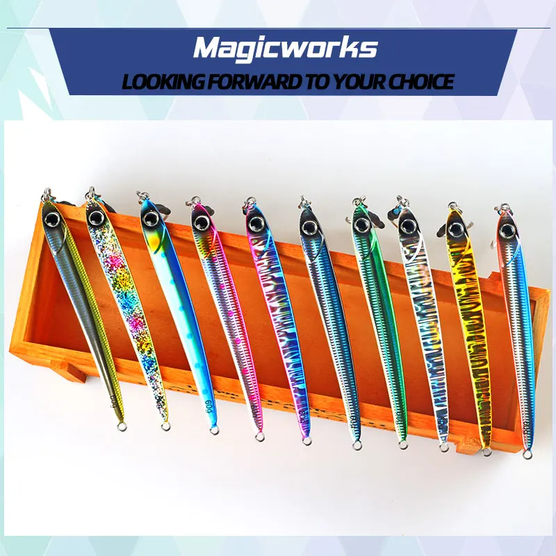 Magic Works-cebo falso con plantilla de Metal marino, 30g, 45g, 60g, señuelos, artículos para peces de agua salada, aparejos profesionales, productos de señuelo de pesca, cebos de perca - imagen 3
