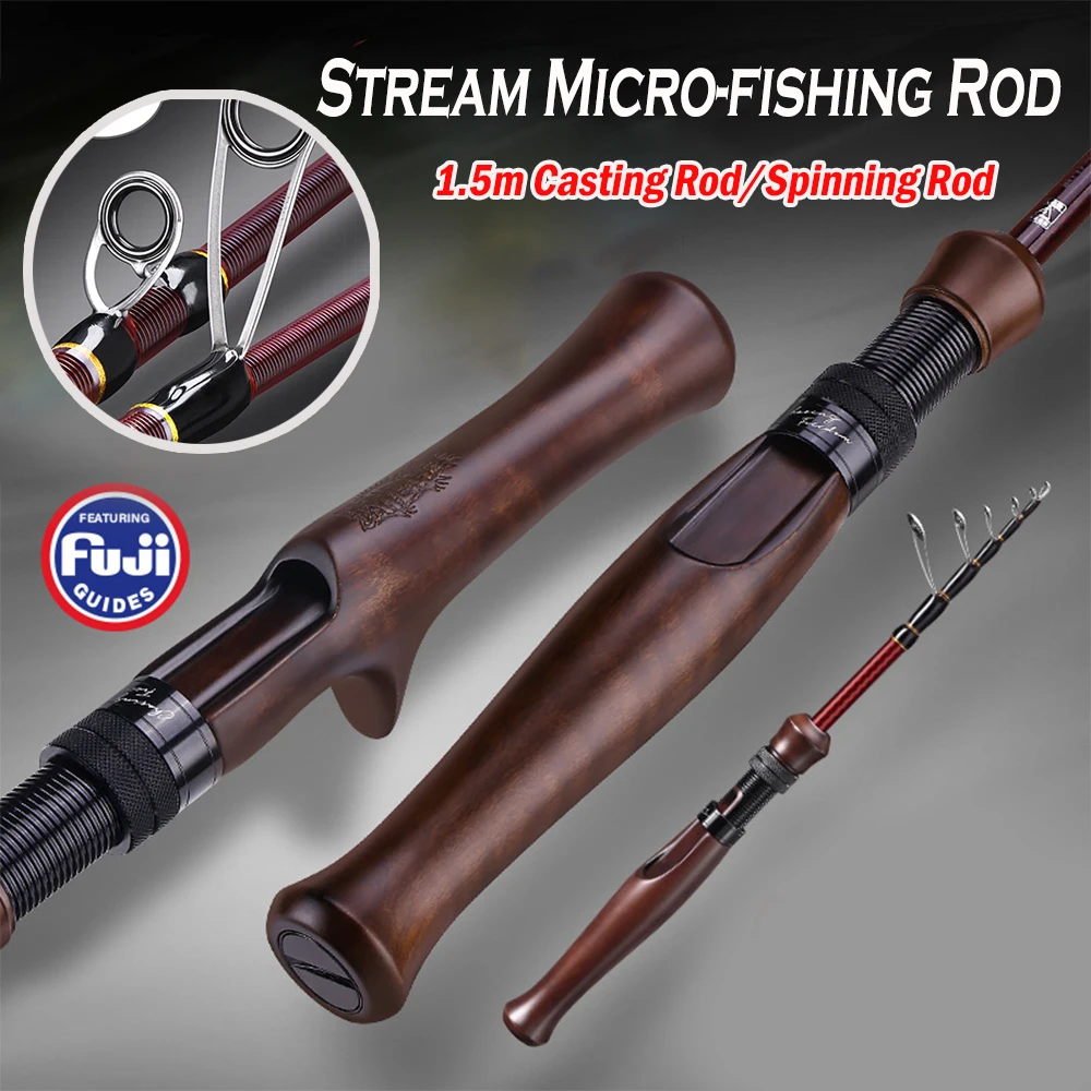 Caña retráctil de fundición/Spinning de 1,5 m, caña de pescar de lubina giratoria y fundida de acción rápida con alto contenido de carbono, caña con mosca para pesca de trucha y ninfa