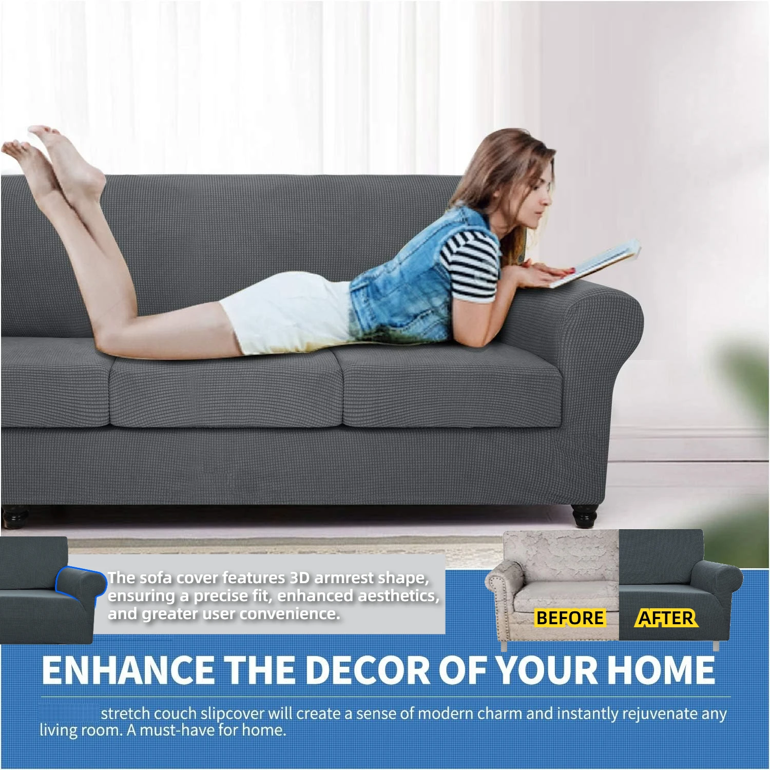 Fundas de sofá de Jacquard de LICRA para 1/2/3/4, funda de sofá elástica lavable antideslizante para perros, Protector de muebles para mascotas - imagen 2