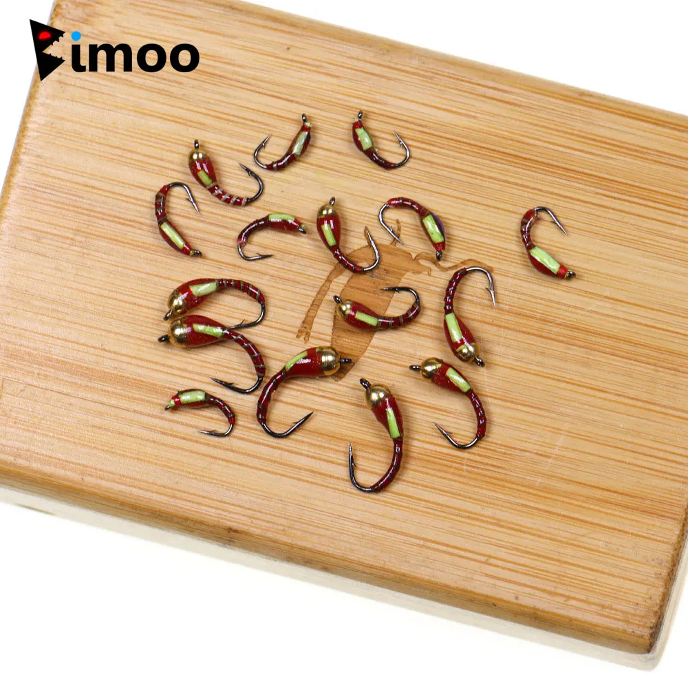 Bimoo, 6 uds., cabeza de cuentas de latón sin cabeza, pavo real, herl, zumbador, midge, ninfa, mosca, larvea, cebo de pesca en hielo, plantillas, ninfa, trucha, señuelo de pesca - imagen 2