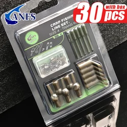 ANFS Kit de accesorios para pesca de carpa, 30 Uds., giratorio de cambio rápido, Clip de plomo de plástico, funda antienredos, gran aparejos terminales