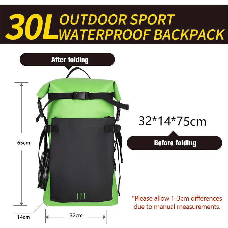 Mochila impermeable de 30L, bolsa seca resistente al agua, bolsa de almacenamiento, natación, deporte al aire libre, kayak, río, Trekking, navegación, 205G - imagen 4