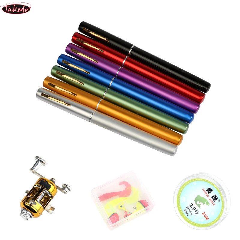 TAKEDO-cañas de pescar en hielo portátiles, forma de bolígrafo, caña de pescar telescópica de viaje, juego de anzuelos de señuelo de línea de carrete, cañas de barco giratorias, - imagen 2