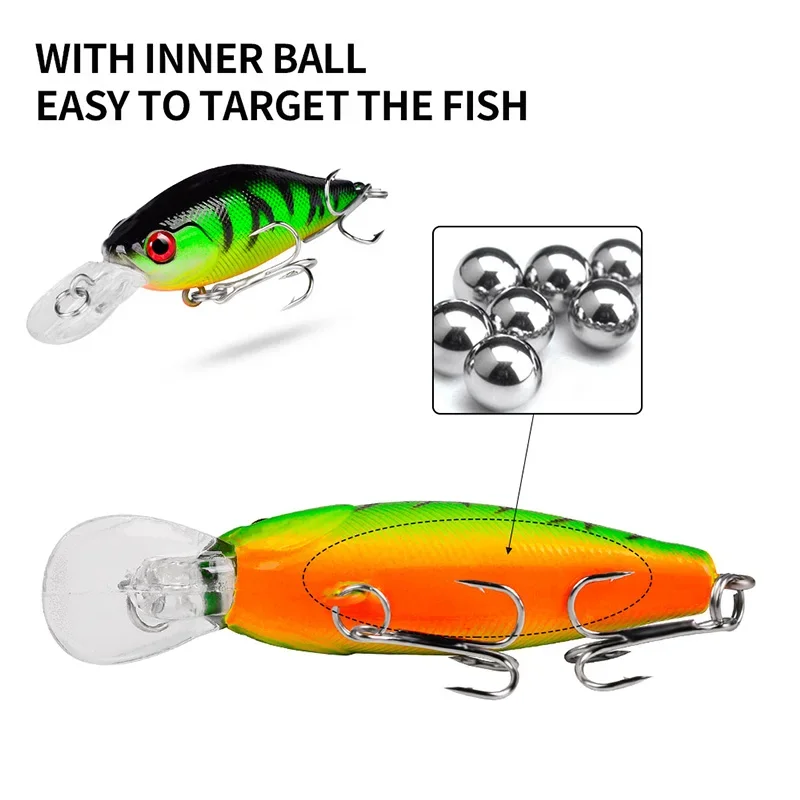 Señuelos de Pesca flotantes para pececillos, 7cm, 7g, Wobblers duros artificiales, manivela para Lucio, lubina, aparejos de Pesca, 1 ud. - imagen 4