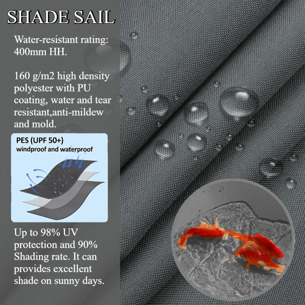 Vela triangular para sombra de sol, dosel impermeable para jardín, bloque UV 98%, toldo para Fiesta en el Patio al aire libre con accesorios y cuerdas de instalación - imagen 3