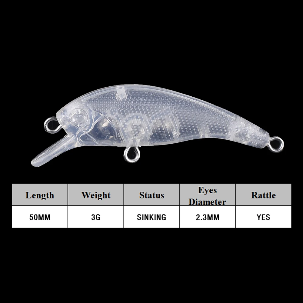 Chan'sHuang-Cebo en blanco sin pintar, 30 piezas, 5cm, 3g, sonajero que se hunde, piscardo, señuelo de pesca Artificial hecho a mano - imagen 2