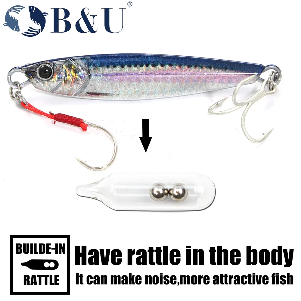 B & U sonajero Jig Señuelos de Pesca de Mar plantilla de Metal 40g 60g 80g señuelo de fundición larga cebo Artificial giratorio con gancho cuchara aparejos de pesca - imagen 4