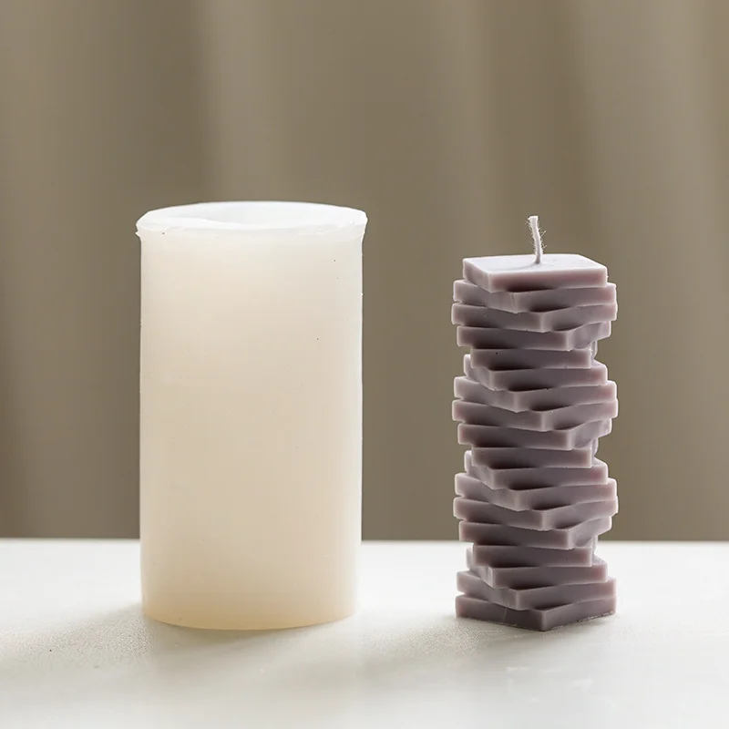 Molde de vela de silicona con columna cuadrada en espiral 3D, bricolaje, serie de arquitectura geométrica creativa, vela de aromaterapia, molde de jabón de yeso - imagen 3