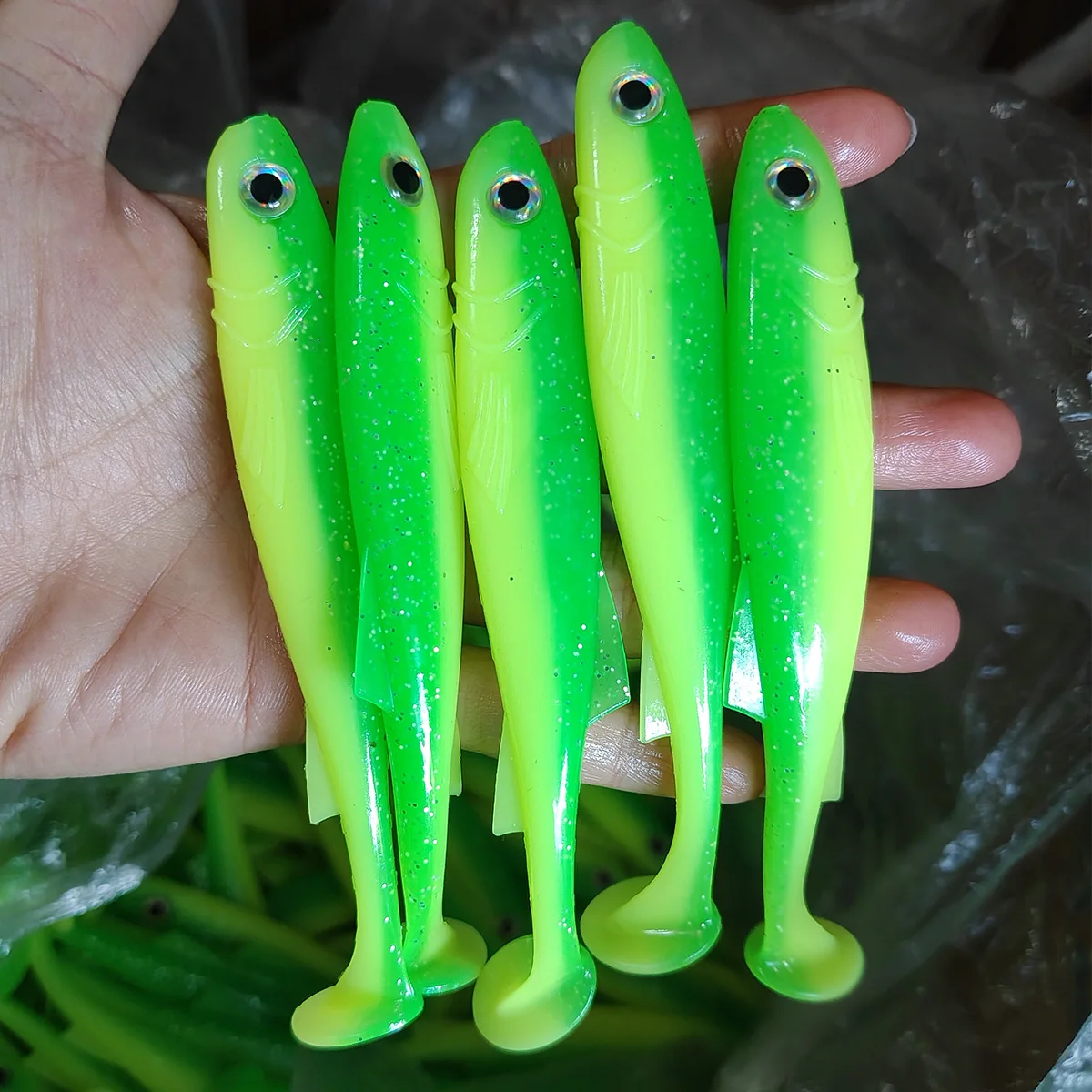 5 uds Softbait Shad Swimbait 12,5 cm aparejos de pesca de agua salada señuelo de gusano Artificial anzuelo lubina trucha Pike Brochet de pececillo negro - imagen 3