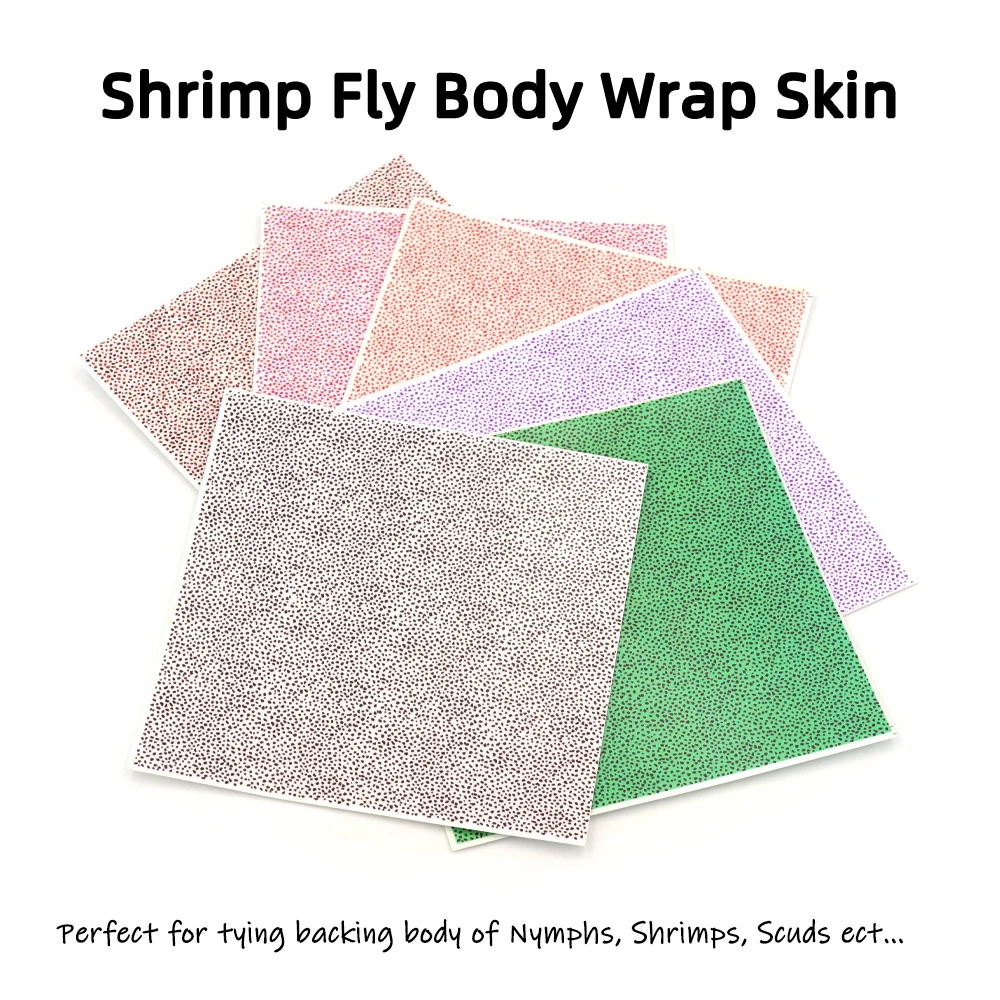 Wifreo 1/6 hojas de pesca de camarones/Scud, envoltura corporal para moscas, piel sintética translúcida y capa fina, diseño moteado, Material para atar moscas - imagen 2