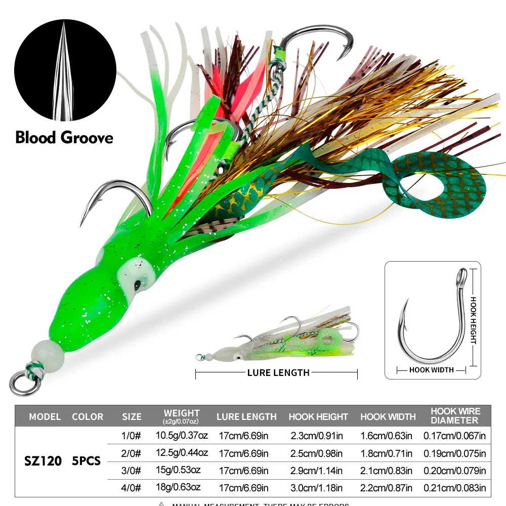 Cebos blandos de pulpo luminosos con anzuelos de jigging, señuelos de calamar de silicona coloridos para pesca nocturna, cebo de calamar, anzuelo de pesca Sabiki - imagen 3