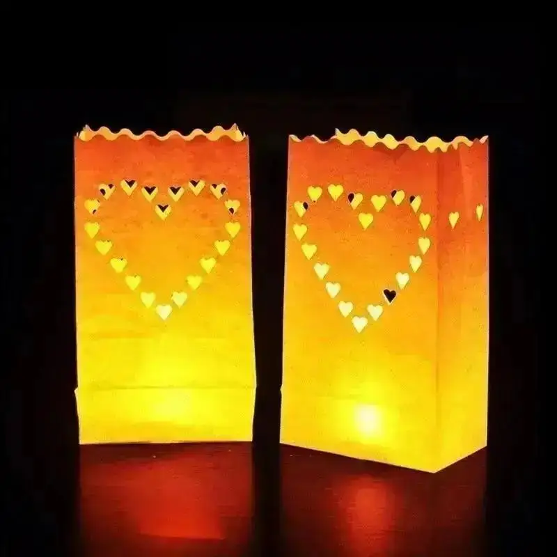 Nieuwe 10 Stuks Romantische Lantaarn Papieren Zak Buitenverlichting Kaarsen Voor Bruiloft Decoraties Verrassing Evenement Pary BBQ Levert Hart - imagen 5