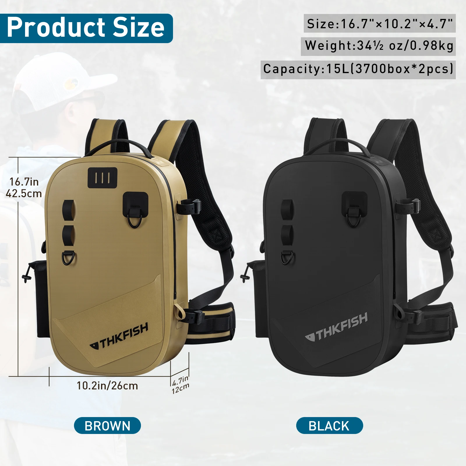 Mochila THKFISH IPX8 Impermeable para Pesca Marrón - imagen 5