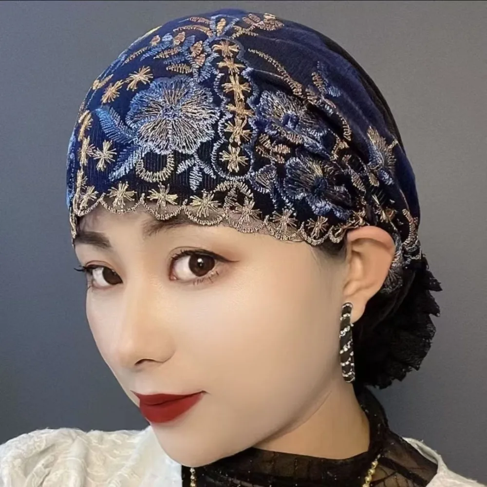 Nuevo Gorro con bordado de flores, cubierta completa, pañuelo para la cabeza de pelo blanco, gorro elástico transpirable para verano - imagen 2