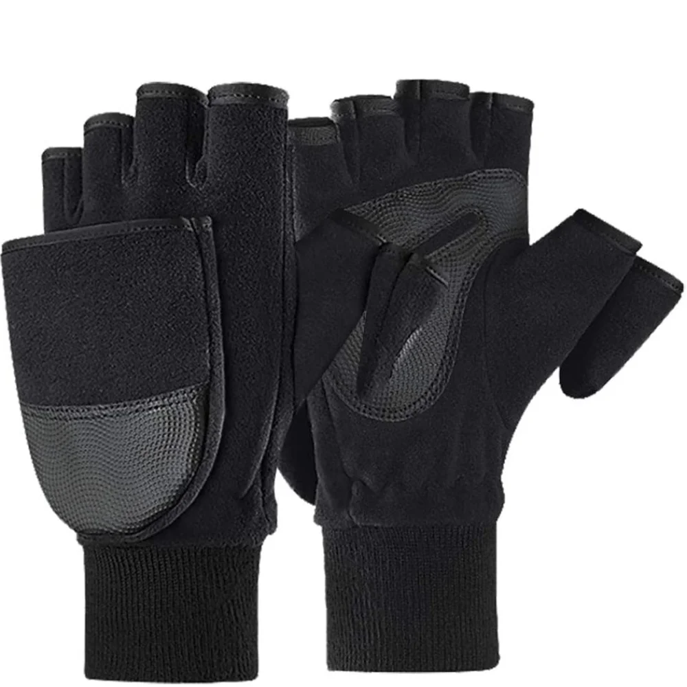 Guantes de invierno negros de alta calidad, guantes de pesca antideslizantes con tapa, guantes de fotografía cálidos y transpirables, Unisex