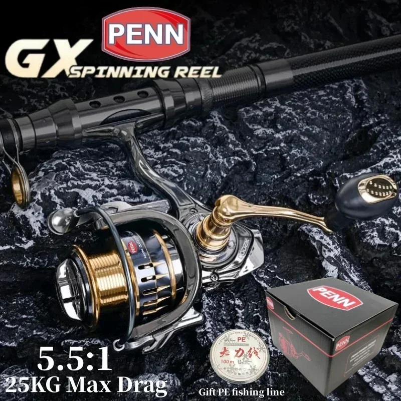 Carrete de pesca PENN GX1000-7000 con 13 + 1 rodamientos de alta gama, arrastre máximo de 25 kg y regalo de sedal de PE adicional - imagen 3