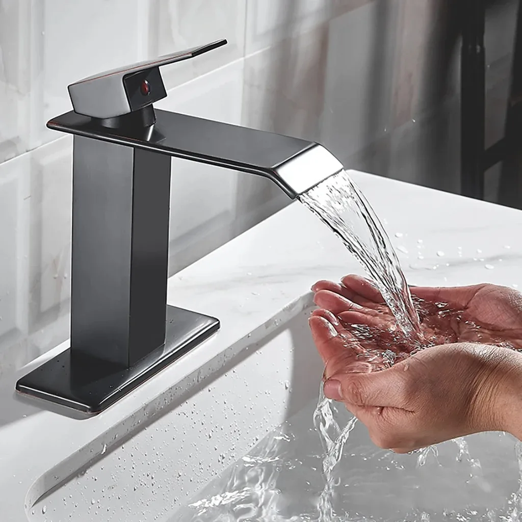 Grifo frío y caliente de cascada negra para encimera, lavabo, gabinete de baño, grifo de lavabo a prueba de salpicaduras, cocina - imagen 2