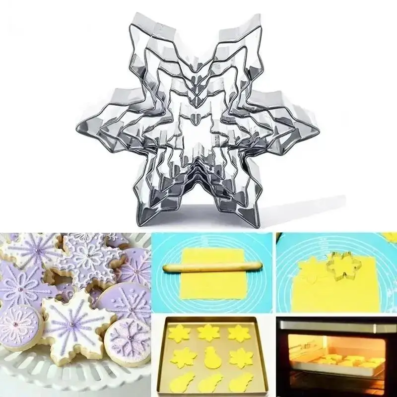 5 unids/set de Metal con forma de copo de nieve, cortador de galletas de Navidad, molde para jabón de Chocolate, herramientas para hornear, utensilios de cocina para hornear, plantillas para pastel de Fondant - imagen 2