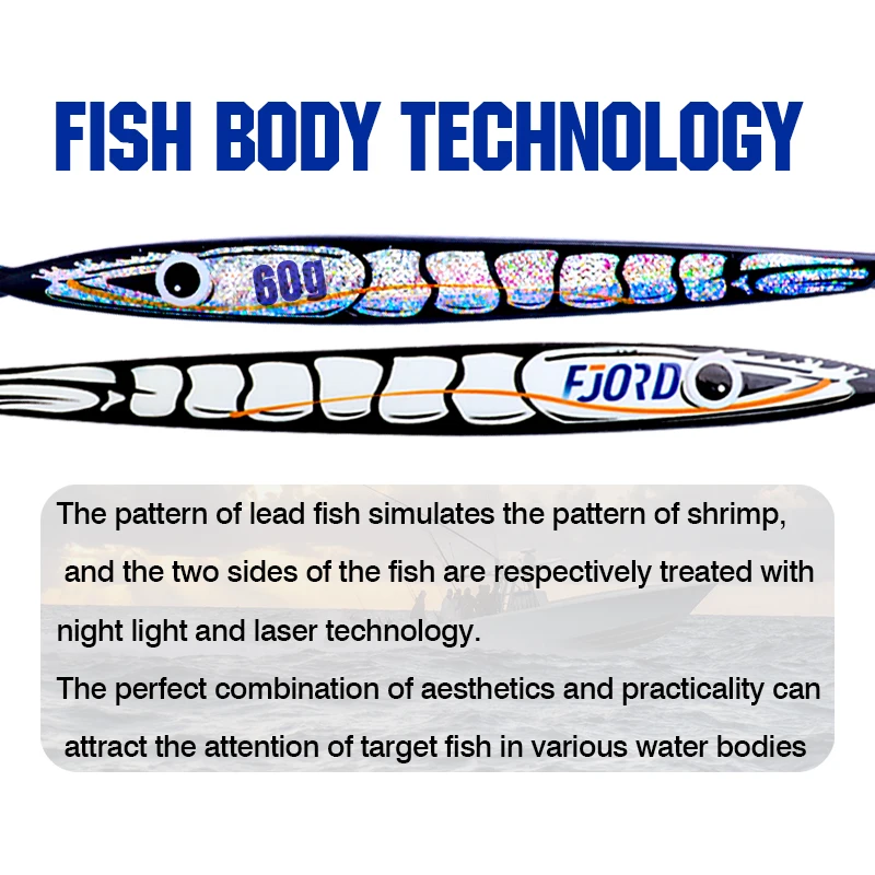 FJORD-gabarito de pesca de Metal con anzuelo, revestimiento UV brillante, hundimiento rápido, mar, agua salada, patrón de camarones, aparejos de cebo Artificial, 60g - imagen 5