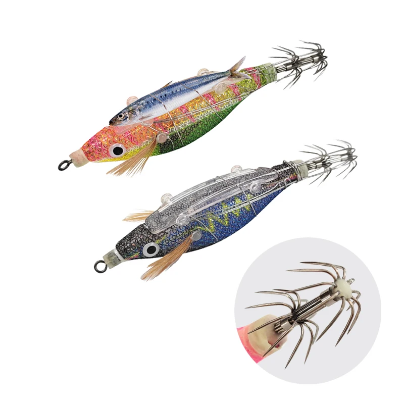 Nuevo 2 #   8,2g Webfoot pulpo Egi calamar Jig señuelo incluido Artificial luminoso sepia cebo duro mar calamar gancho para herramientas de pesca - imagen 5