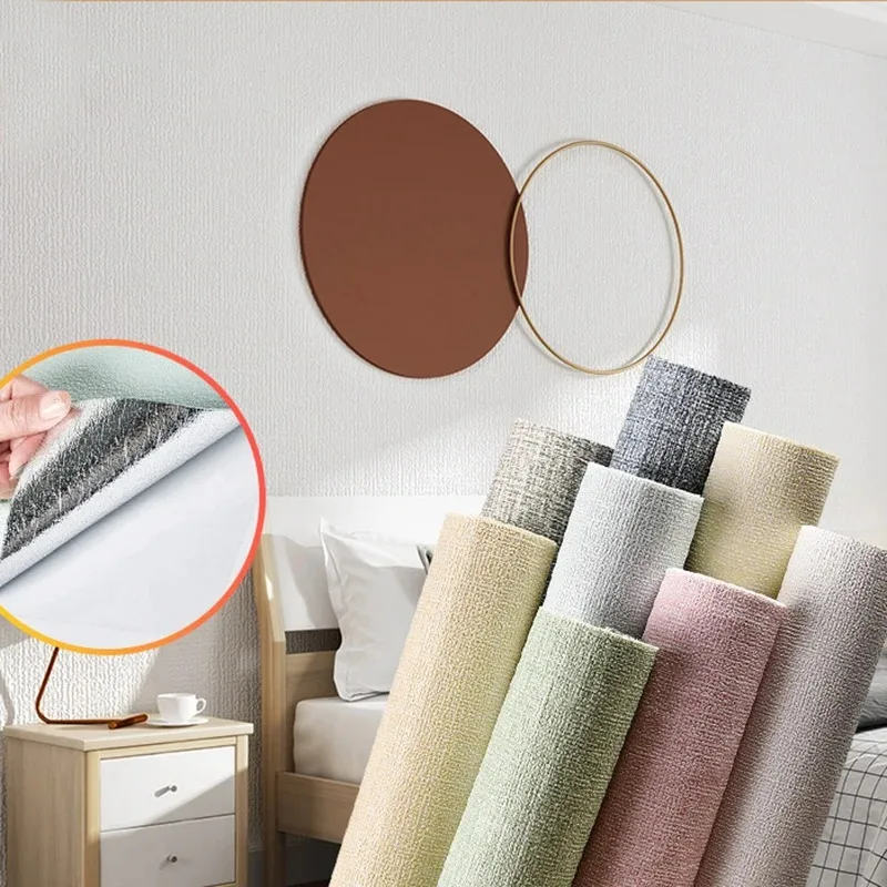 Papel tapiz de lino de 50cm x 10m, pegatinas autoadhesivas para pared de fondo anticolisión impermeables para sala de estar, dormitorio y hogar - imagen 2