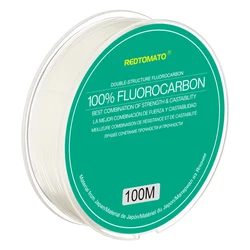 Línea de Pesca de fluorocarbono 100% de 100M, monofilamento líder de mosca, línea de alambre Invisible de carpa resistente a la abrasión