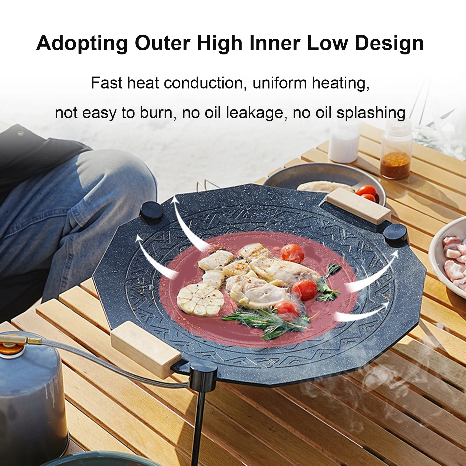 Sartén para asar al aire libre de 41CM, revestimiento grueso de 5MM, mango de piedra, compatibilidad con múltiples fuentes de fuego - imagen 3