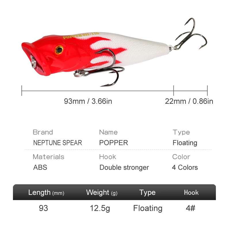 Señuelo de pesca 12,5g 93mm flotante Popper Artificial Wobbler cebo duro con gancho para Lucio perca invierno Swimbait Trolling Crankbait - imagen 2