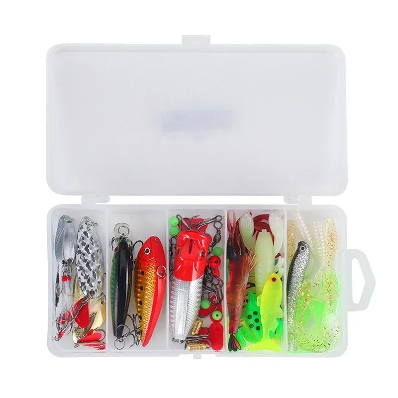 Nuevo juego de Señuelos de Pesca híbridos de 78 piezas, Kit de señuelos duros y suaves, señuelo de Metal para pececillos, cuchara, caja de accesorios para lubina, Crankbaits - imagen 4