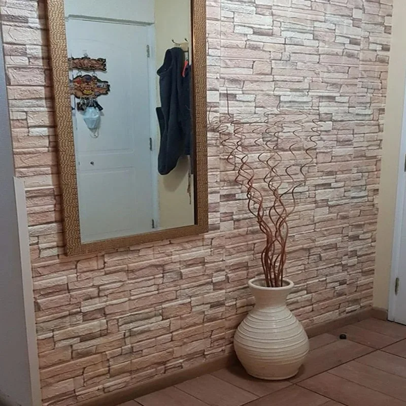 Arte de pared de espuma XPE para decoración de habitaciones, papel tapiz de ladrillo de imitación de estilo europeo extraíble en rollos, pegatinas de vinilo impermeables para pared - imagen 5