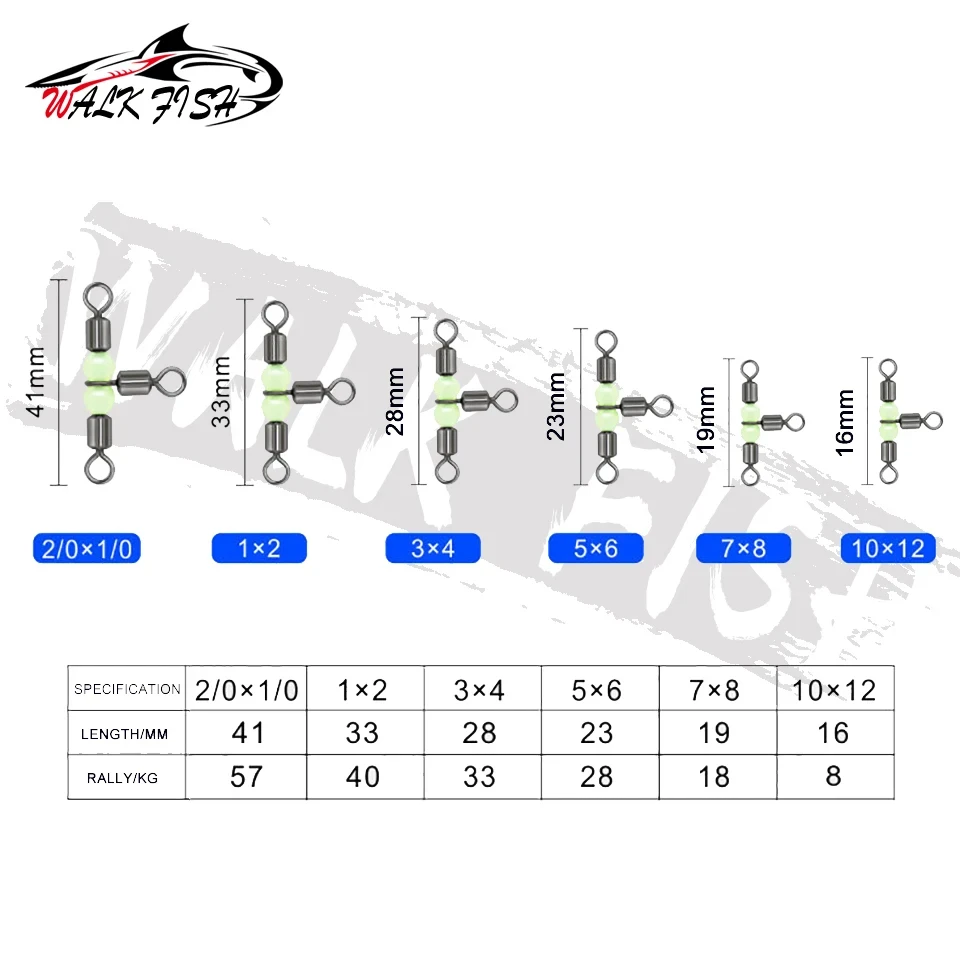 WALK FISH 10 Uds. De pesca giratoria con cuentas luminosas, línea cruzada rodante de 3 vías, anzuelos en T, línea, accesorios de pesca, aparejos - imagen 5