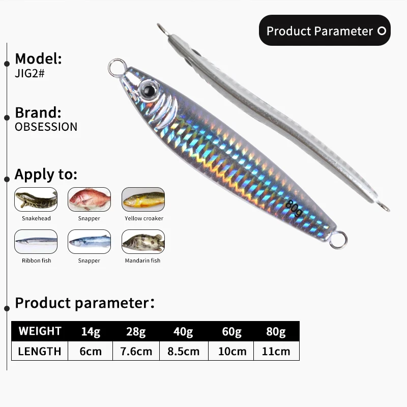 OBSESSION-anzuelos de Metal para pesca de carpa, cebo duro de 14g, 28g, 40g, 60g, 80g, Micro plantilla en forma de S, cuchara de fundición lenta - imagen 4